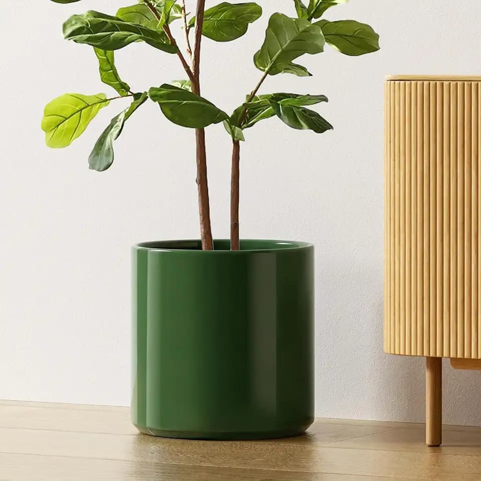 LE TAUCI 12 Inch Pot for Plants, Ceramic Indoor Planter, Bamboo Green