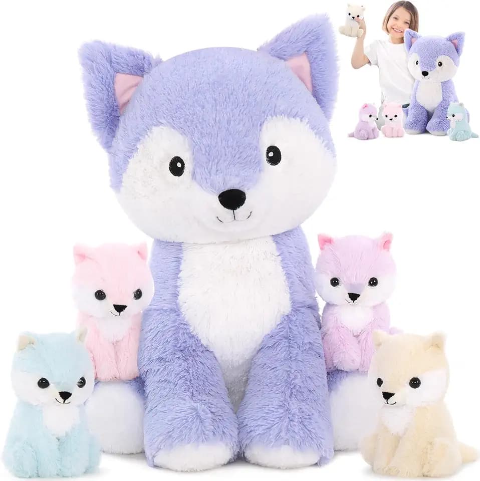 MaoGoLan 5 Pcs Fox Stuffed Animal,20" Mommy Stuffed Fox Plush Toy with Baby
