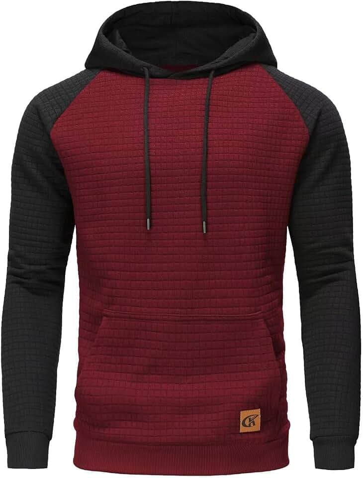 Yundobop Men's Pullover Hoodies Plaid Jacquard with Kangaroo Pocket