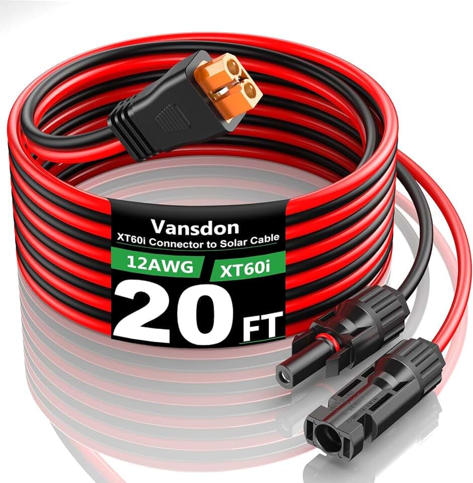 Vansdon Solar to XT60i Extension Cable 12AWG 20FT Solar Connector to XT60i Adapter Charging Cable for Portable Power Station, Solar Generator, Solar Panel, Battery, RV
