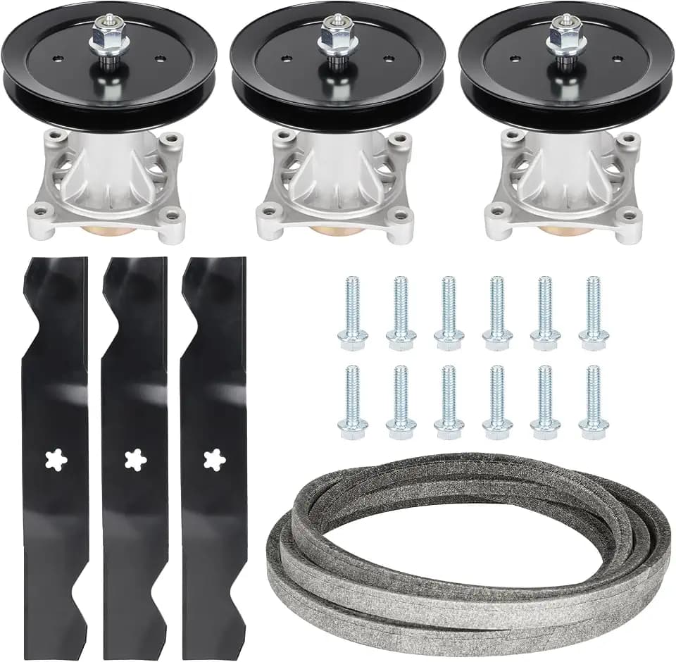 54 Inch Deck Rebuild Kit Replace for Husqvarna YTH2454 LGT2654 LGT2554 LGT24K54, Fit for Poulan Pro PB22H54BF, with 3 Spindles 187292 192870, 3 Blades 187256 187254, 3 Pulleys 153535, 1 Belt 21546382