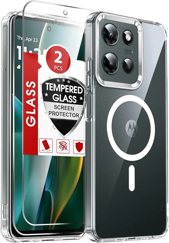 LeYi for Moto-G-2025 Case: Crystal Clear [Anti-Yellowing] Motorola G 5G 2025 Case [Mag-Safe Fit] with 2 Packs Screen Protector, Non-Slip Soft Bumper & Full Body Protection Funda para G5G 2025, Clear