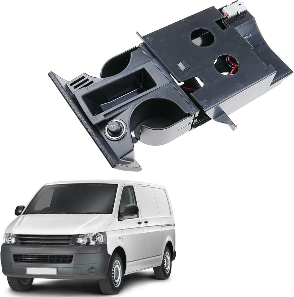 Aschenbecher und Becherhalter kompatibel für VW T5 Transporter 2003-2013, Rechtslenkung, Front-Aschenbecher und Münzhalter, Ersatz für 7H285860130T