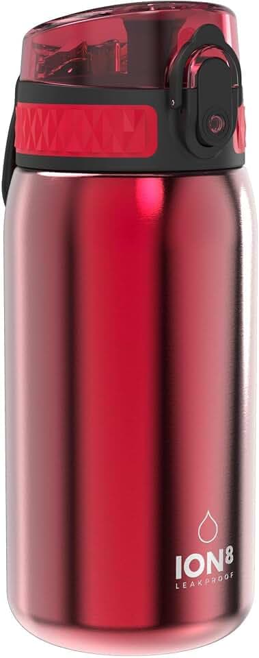 ion8 Kinder Trinkflasche, Edelstahl Leicht 400ml, Nicht Isoliert, Auslaufsicher, Einhandöffnung, Sichere Verriegelung, Spülmaschinenfest, Klappdeckel, Tragegriff, Leicht zu Reinigen