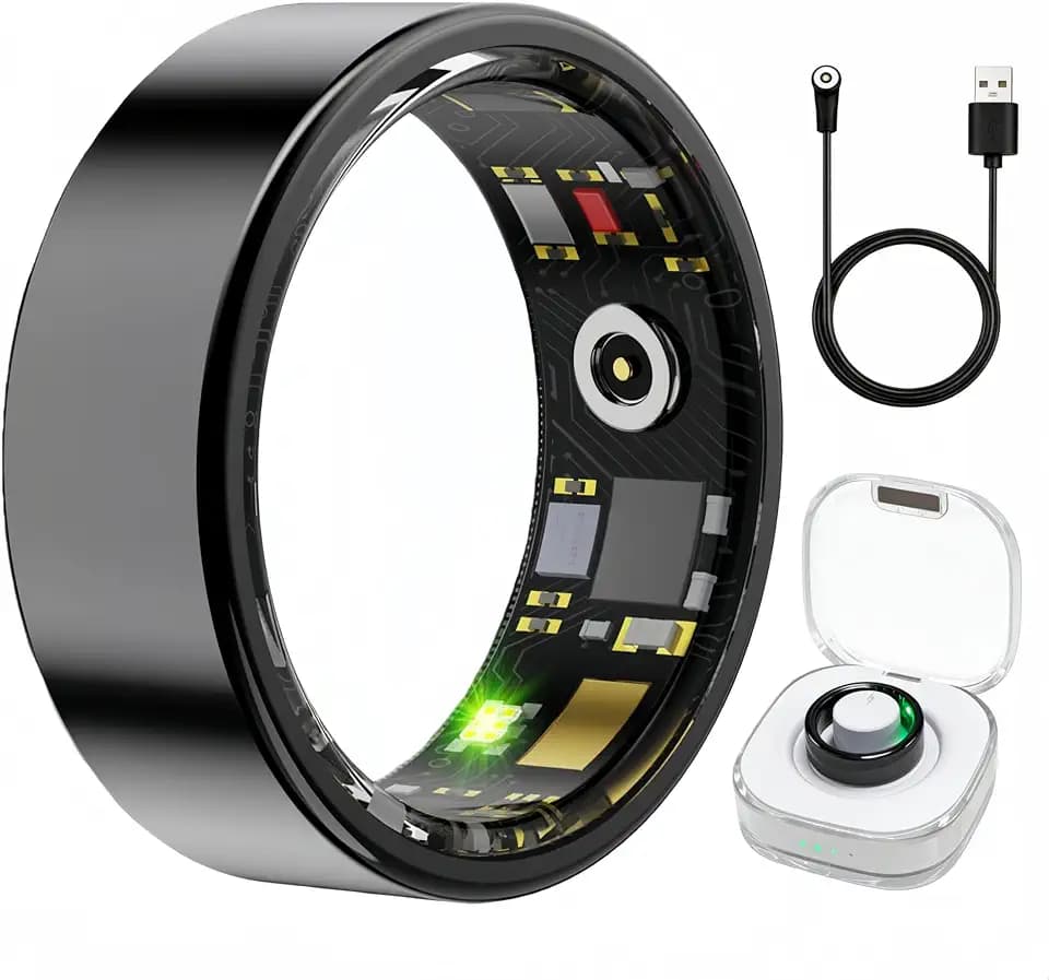 Smart Ring Health & Fitness Tracker for Men & Women, Heart Rate, SPO₂, Sleep & Activity Monitoring, IP68 Waterproof, Long Battery Life, Family Care Mode, No Subscription Fee (Black, 8)
