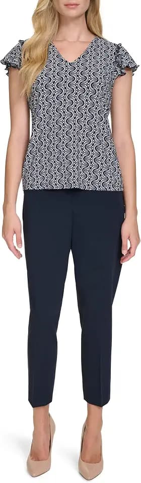 Tommy Hilfiger Women's V-Neck Flutter Sleeve Knit Top