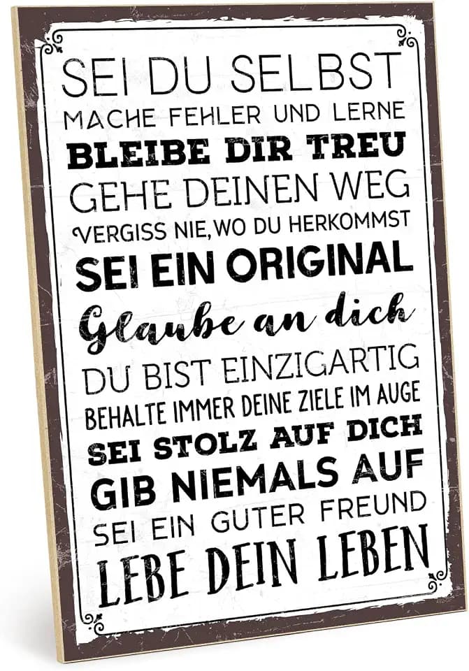 TypeStoff Holzschild mit Spruch – Sei du selbst – im Vintage-Look mit Zitat als Geschenk und Dekoration - HS-00492-X
