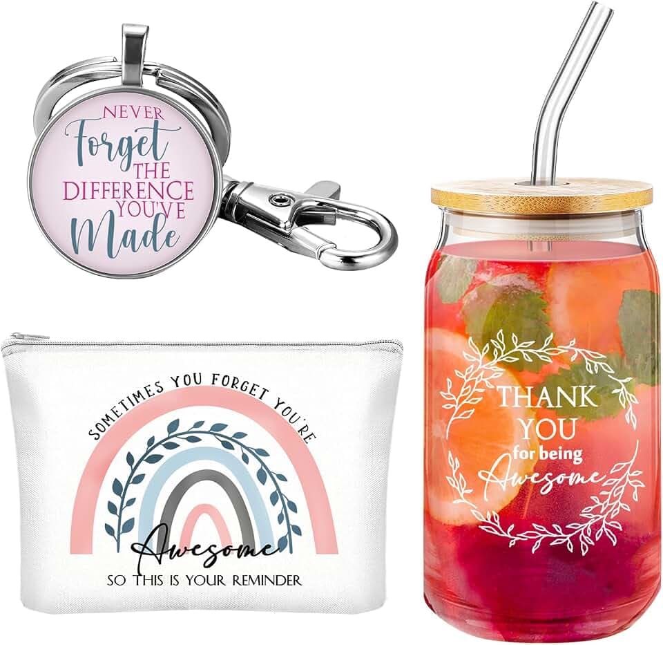 Hoolerry 3 Pcs Thank You Gift for Women 16oz Cup Bag Keychain