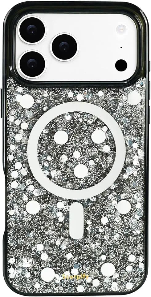 SCORPIFY für iPhone 17 Pro Max Hülle [Kompatibel mit Magnetic] mit Platinum Stardust, Silberne Magnethülle für Damen, Glitzer Bumper mit Pailletten