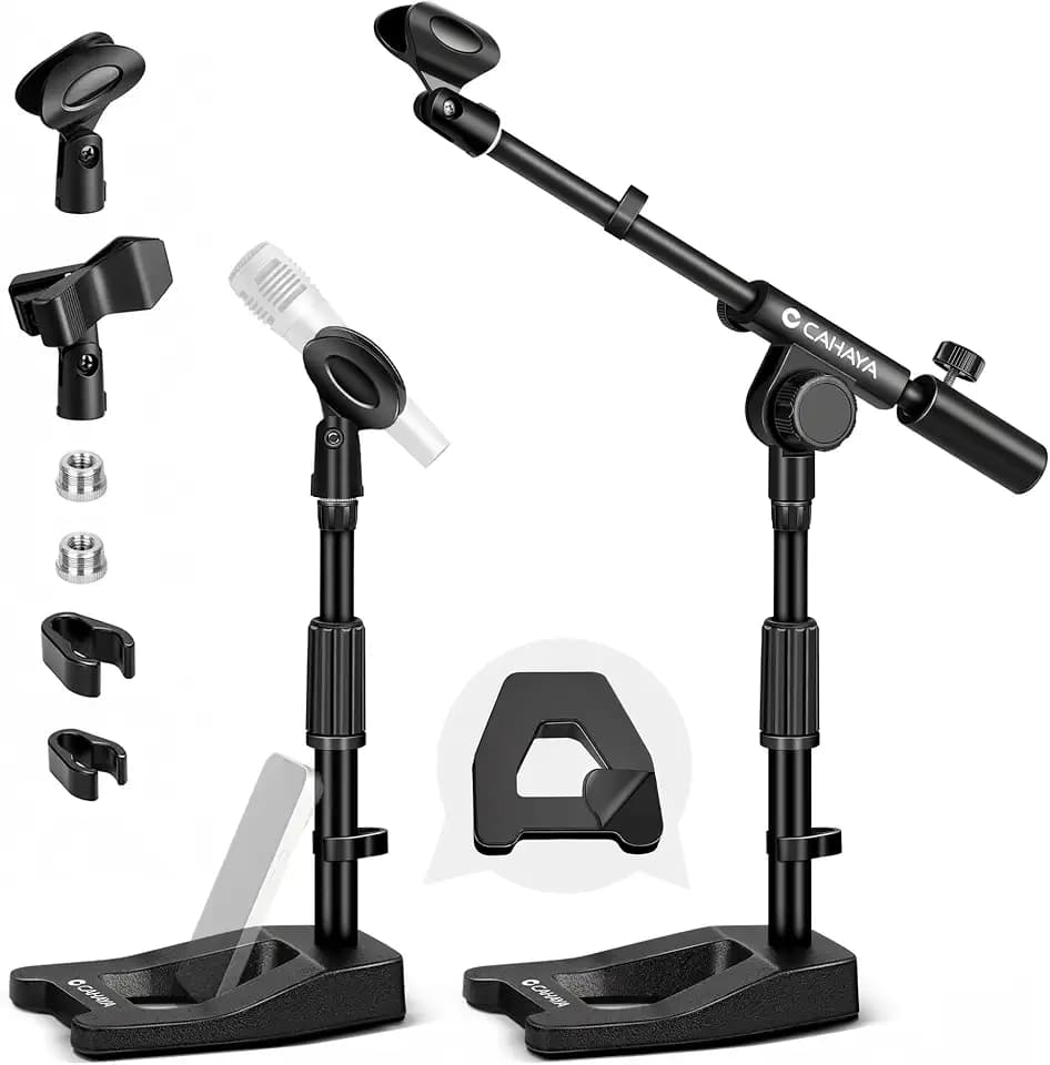 CAHAYA A-förmige Basis Desktop-Mikrofonständer: Verstellbarer Höhen Tischmikrofonständer mit 180°Drehbarem und Mikrofonclip, Geeignet für Konferenzreden, Spiele und Live-Übertragungen, CY000001-1