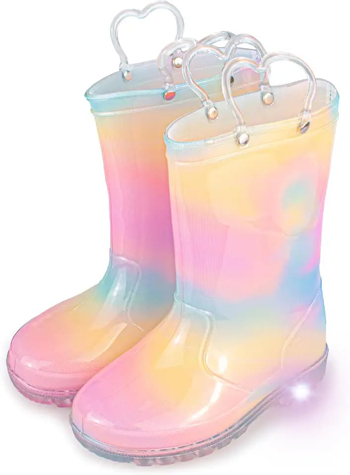Hbxooxts Toddler Rain Boots Waterproof Rubber Kids Rain Boots for Girls and Boys with Fun Patterns and Easy-On Handles