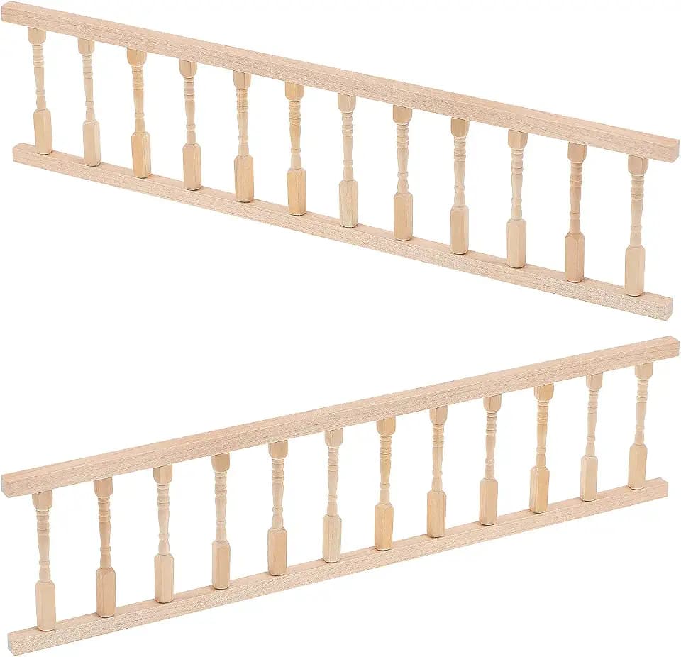 TOYANDONA 4pcs Dollhouse Railing 1/12 Scale - Wooden Dollhouse Handrail Miniature Stair Railing for Doll House Decoration Accessories