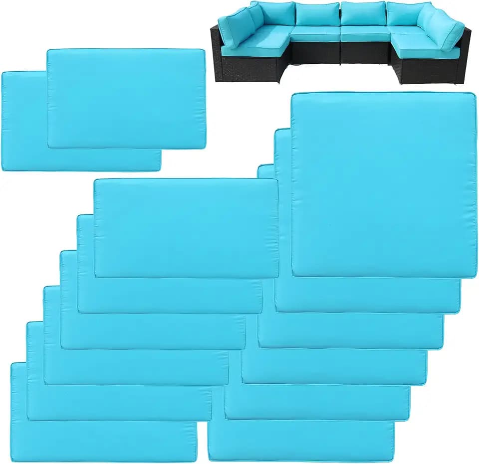 14Pcs Patio Cushion Covers Replacement Splashproof UV-Resistant Inelastic Covers with Zippers, Max Compatible 23.6x23.6x3.9 inch Patio Cushion, for 7 Pcs Outdoor Patio Furniture Sets