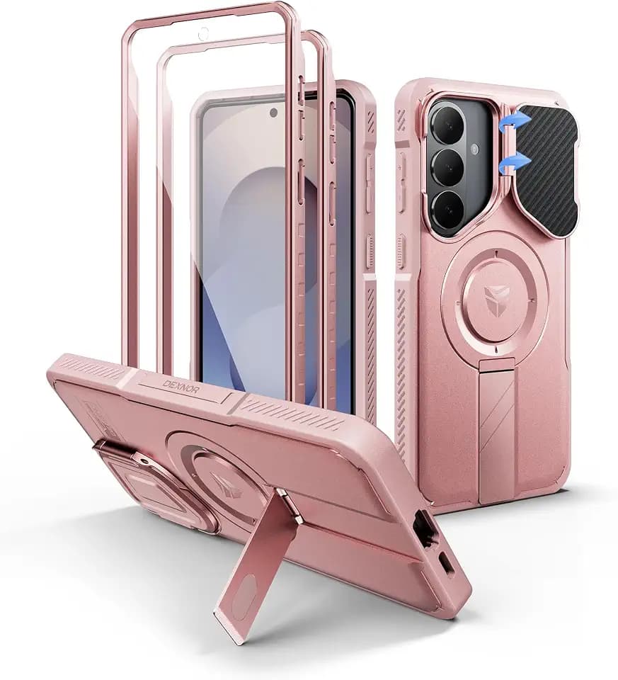Dexnor for Samsung Galaxy S26 Plus Case with Camera Cover & Adjustable Kickstand & Screen Protector, Compatible with MagSafe, Rugged Shockproof Bumper Cases Magnetic Protective Cover(2026),Peony Pink