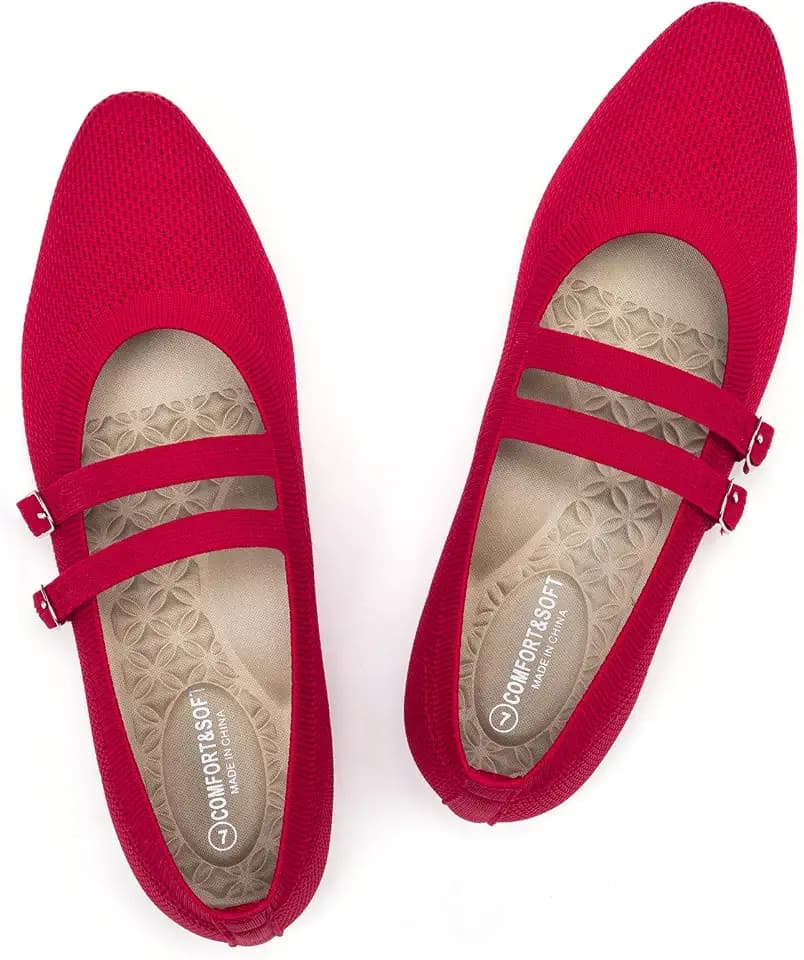 Frank Mully Women's Knit Mary Jane Flats Shoes with Adjustable Straps