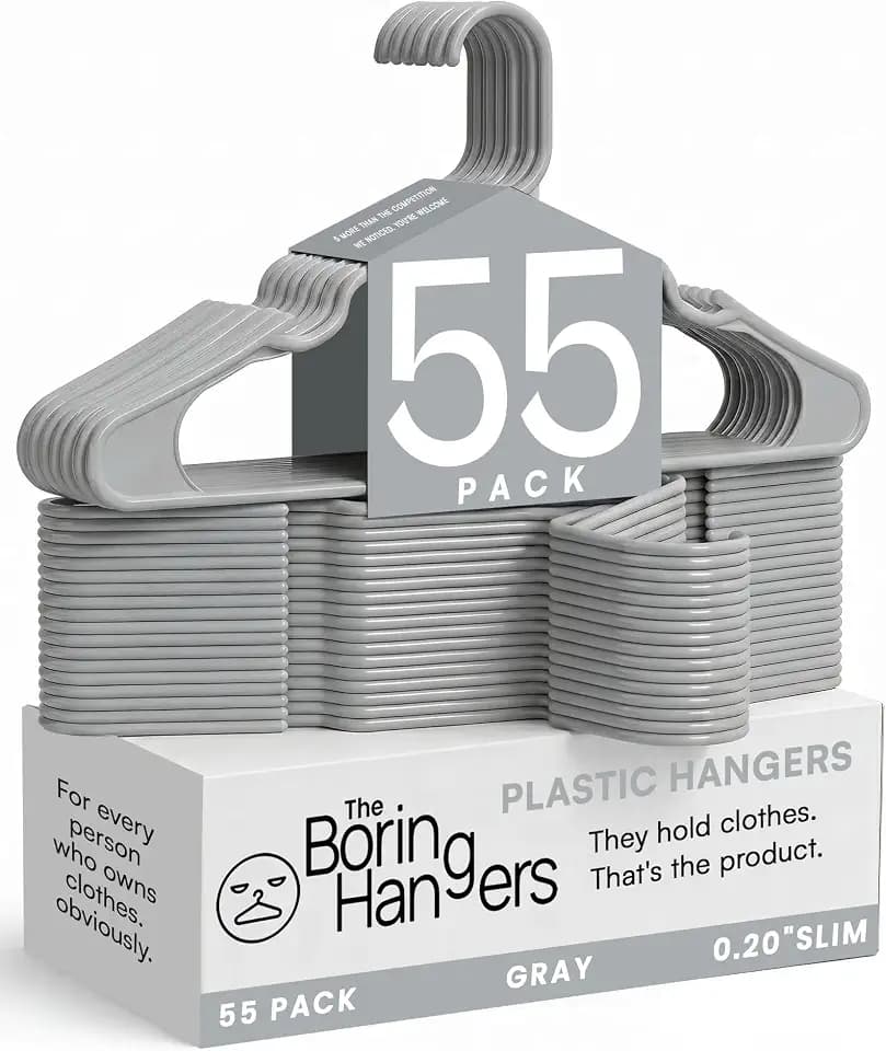 Gray Plastic Hangers 55 Pack - 10 lb Heavy Duty Grey Clothes Hangers for Closet - 0.20" Slim & Space Saving Plastic Coat Hangers for Shirts Dresses Pants & Jackets