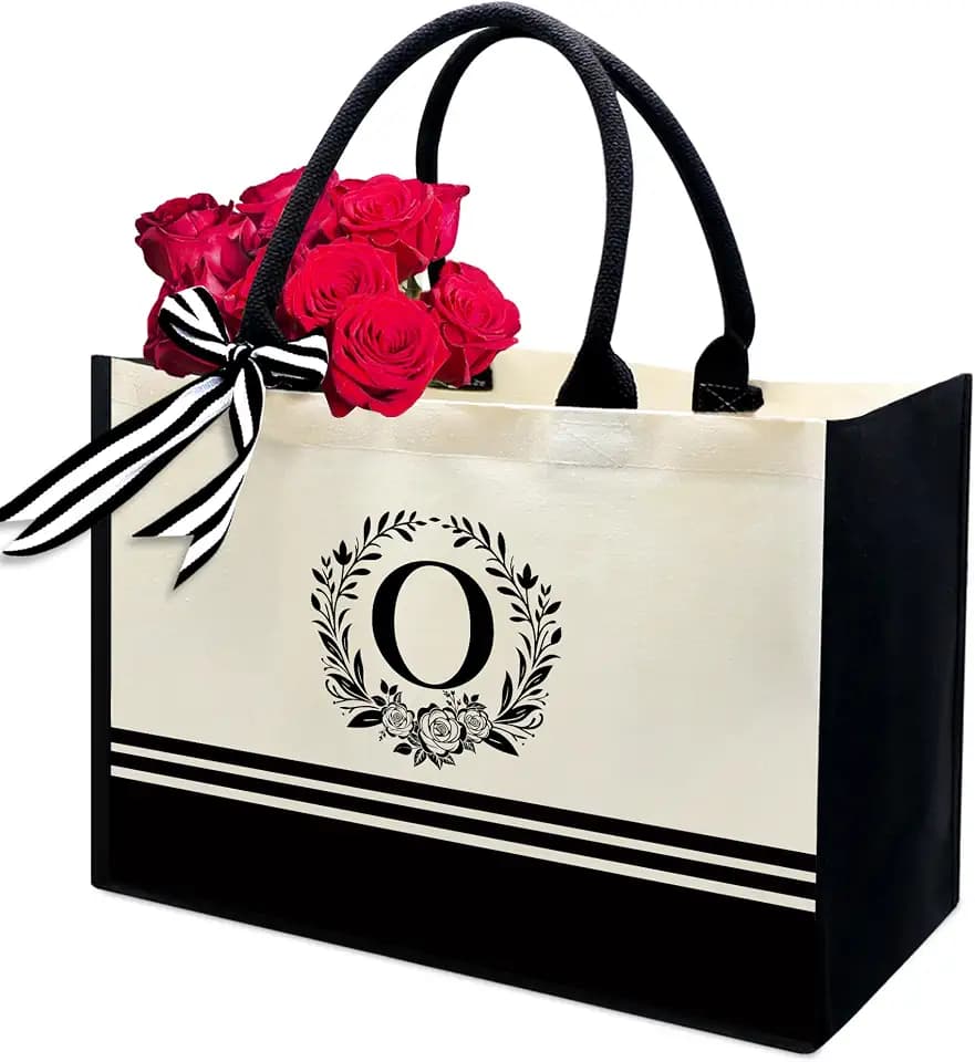 Personalized Initial Canvas Tote Bags, Monogrammed Tote Bag Gifts for Women Teacher Friend for Birthday Wedding