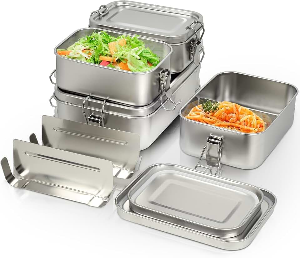 4er Pack 304-Stahl-Bento-Boxen, Mit Lunchbox Edelstahl in Den Volumina 1400/850/550/550ml, Leckdichte und Stapelbare Stahl-Brotdose Edelstahl Für Suppe, Salat und Restmahlzeiten