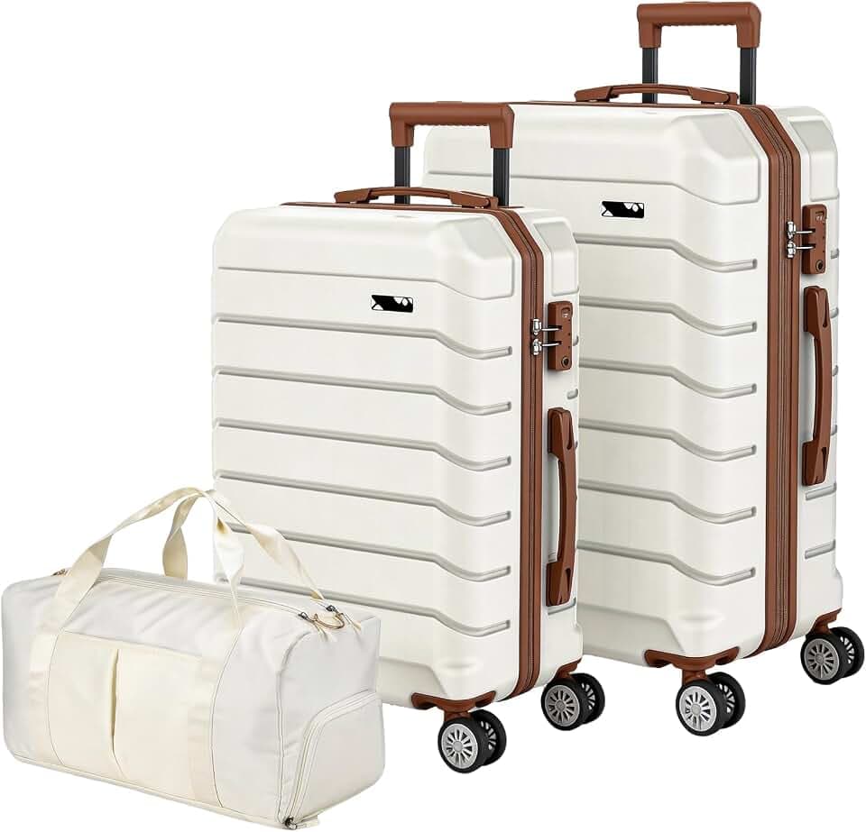 Luggage Sets 3 Piece Lightweight Durable Hardshell Suitcase White