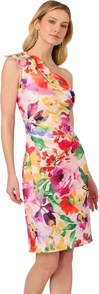 Adrianna Papell Print One Shoulder Dress