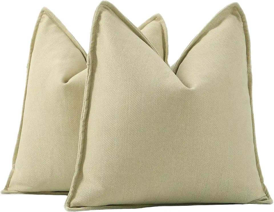 Madizz 2er Set Schlicht Chenille Kissenbezügen Weiche dekorative Kissenbezüge für Sofa Schlafzimmer Kissenhülle Gelbgrün 65x65 cm Quadrat