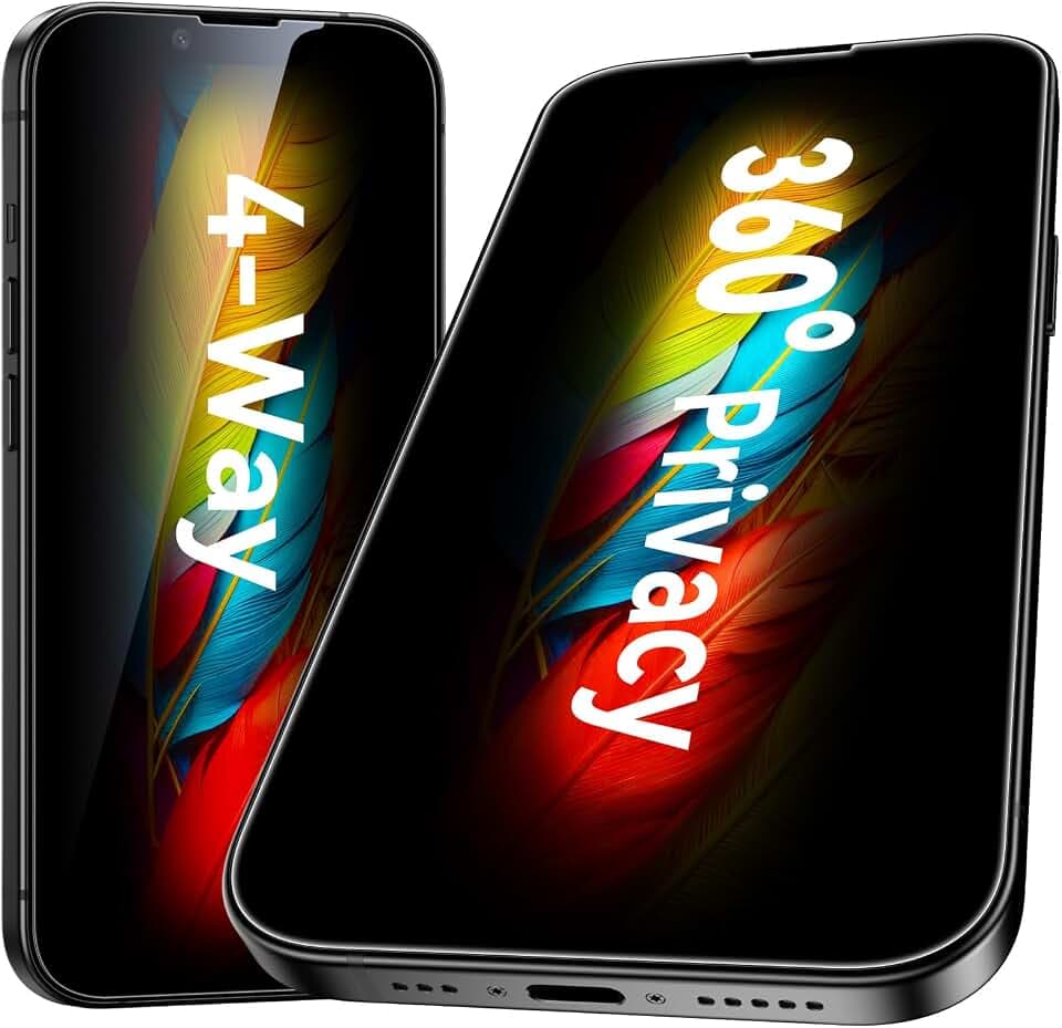 Esanik [2-Pack for iPhone 14 Plus/13 Pro Max 360° Privacy Screen Protector - 4-Way Anti-Spy Tempered Glass,Shatterproof, Anti-Peep, Scratch Resistant,Easy Installation Frame Included