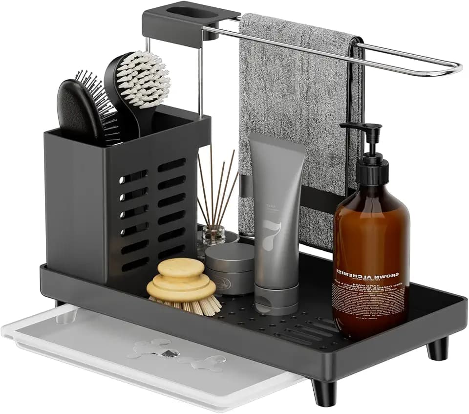 Küche Spülbecken Spüle Sink Organizer - Utensilien Korb für Küche & Badezimmer mit Abtropfschale,Klebstoff Arbeitsplatte Dual-Use Schwamm Bürste Seifenschale Halter