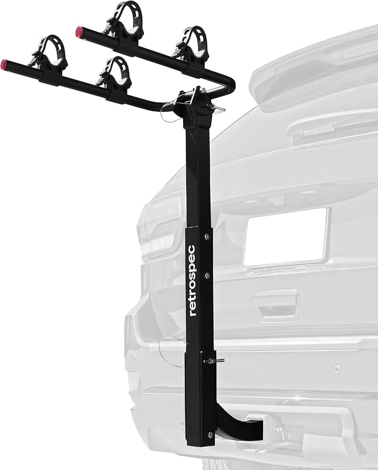 Retrospec Lenox 2-5, Fahrradträger für PKWs, LKWs und SUVs mit 2-Zoll-Anhängerkupplung (5,1 cm), klappbarer Stahlrahmen mit Anti-Rassel-Adapter, Halterungen und Gurten, passend für die meisten Rahmen
