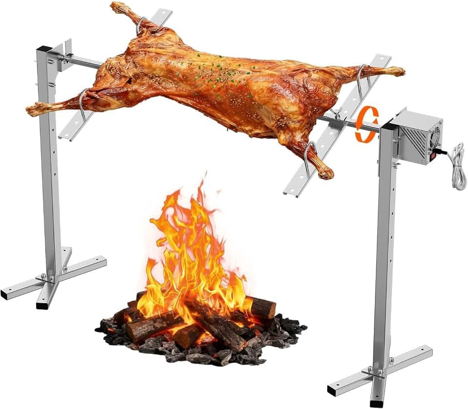 Rotisserie Grill Kit, 47" 132 lbs Capacity, Automatic 40W Motor Electric Height Adjustable Universal Roaster Stand, Stainless Steel Grilling Kit for BBQ Pig Rotisserie Hog Lamb Outdoor Party Campfire