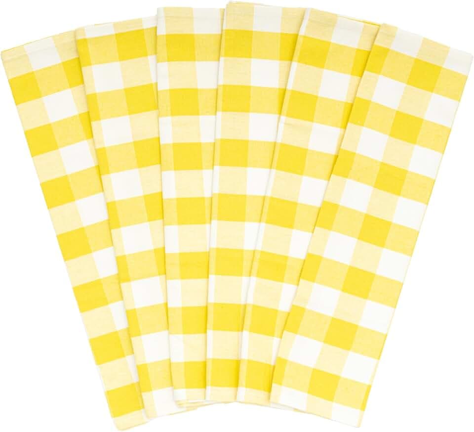 Yellow Dish Towels - Highly Absorbent, Lint-Free, 100% Cotton, Large Size, 30"x20", 6 Pack, Soft Fabric Yellow Kitchen Towels - Durable and Versatile Tea Towels Set with Hanging Loop (6 Pack)