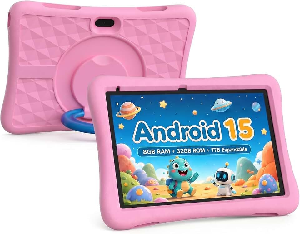 Kids Tablet 10 Inch Android Tablet for Kids Comes with a Shock-Resistant Protective Case, 8GB RAM 32GB ROM Tablets Supports 1TB MicroSD, 6000mAh Battery Dual Cameras 5G Wifi6 Android Tablets with Case