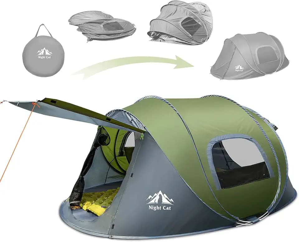Night Cat Pop-up Camping Tent: 2/3/4/ 6Person Tent Waterproof Instant Easy Setup Family Tent