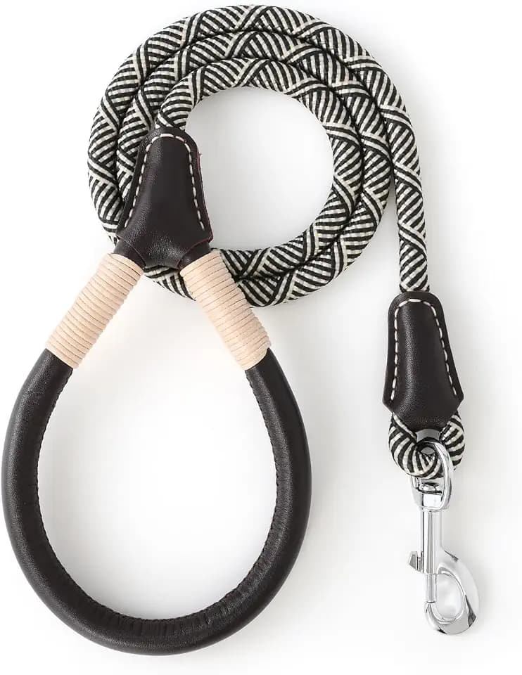 Mile High Life Dog Leash with Genuine Leather-Wrapped Ends/Handle, 4/5/6FT