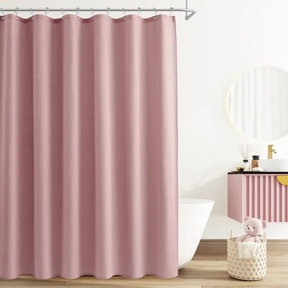 Naturoom Linen Shower Curtain 72 Inch Long for Bathroom Pink 1 Panel