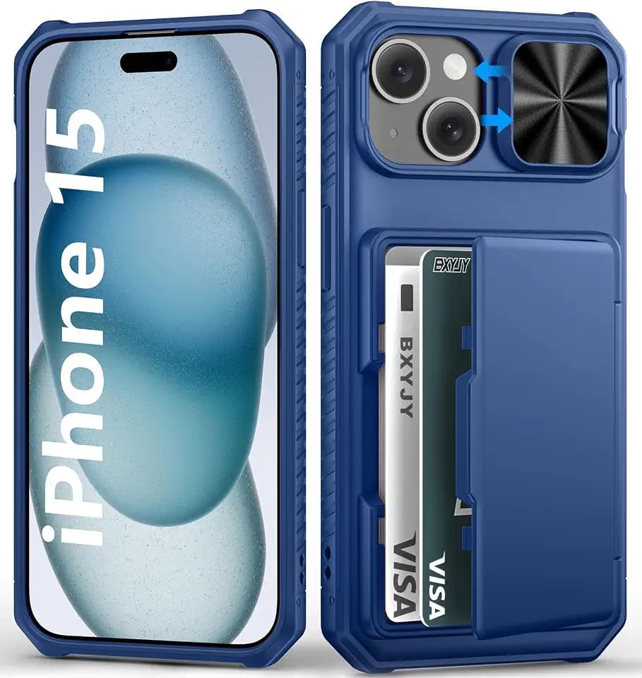 BXYJY for iPhone 15, iPhone 14, iPhone 13 Case Wallet, Card Holder, Blue