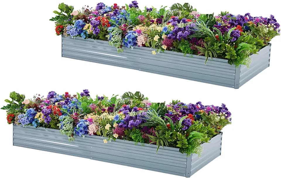Meberam 2 Pack 6x3x1FT Galvanized Raised Garden Beds Kit Outdoor Metal Gardening Planter Box for Vegetable Elevated Flower Herbs,Gray