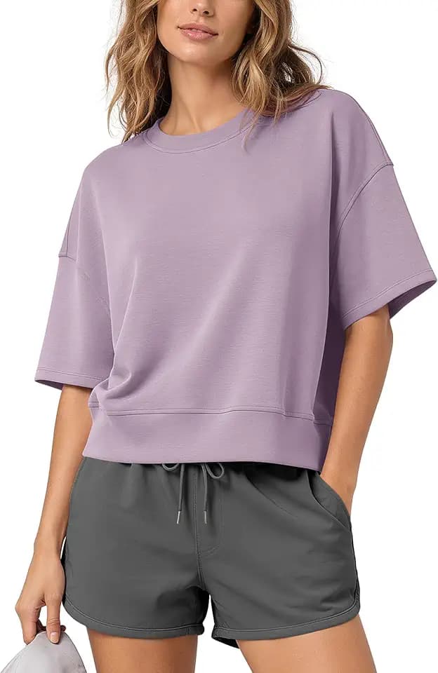 ODODOS Modal Soft Short Sleeve T-Shirts for Women Oversized Crew Neck Tee Relaxed Pullover Tops
