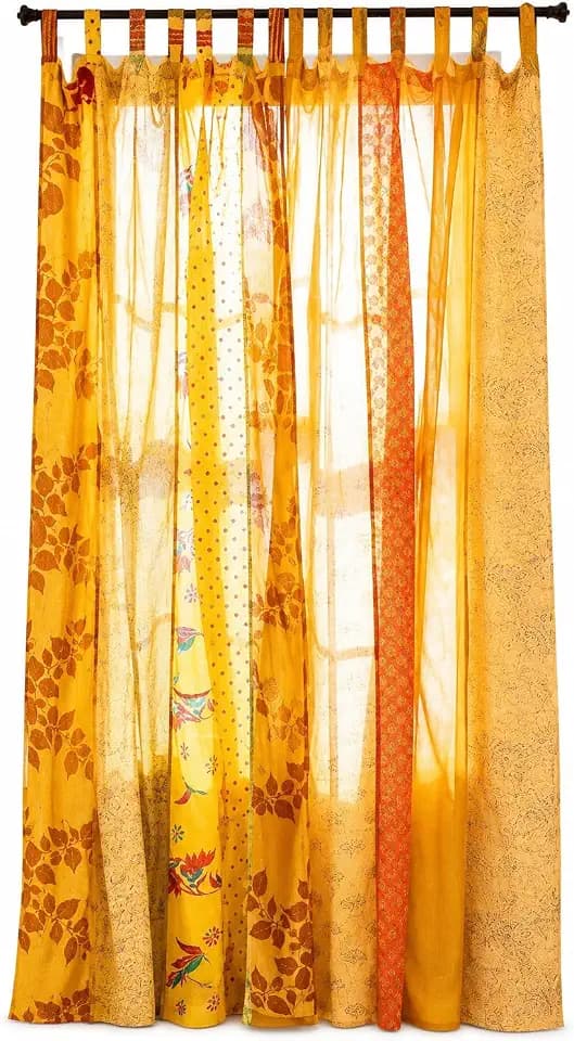Hippie Colorful Curtains, Patchwork Yellow