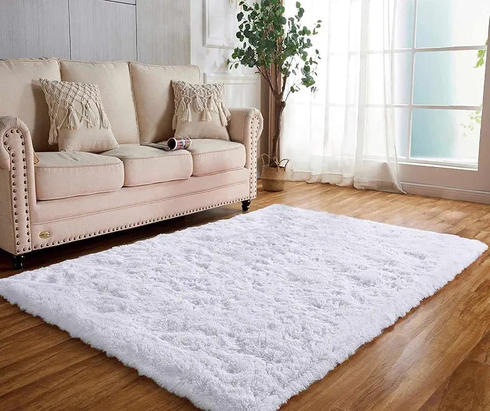 Teppiche Wohnzimmer Flauschig Teppich Schlafzimmer Hochflor Teppiche wohnzimmerteppich Langflor Teppich Modern Design Rechteck für Wohnzimmer Esszimmer Kinderzimmer Schlafzimmer (80*200cm, Weiß)