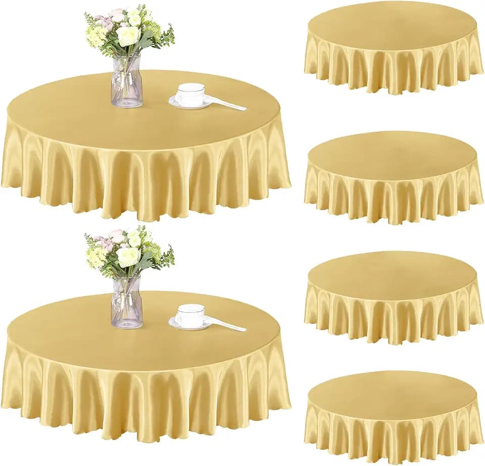 Homiest 6 Pack 60 Inch / 5ft Satin Round Tablecloth, Gold Table Cover