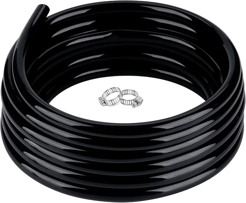 3/8" id - 100ft Black Vinyl Tubing Flexible PVC Tube Hybrid Hose Transfer Water Fuel Gas for Pond Fountain Garden Waterfall, Durable and Safe, with 2 Hose Clamps
