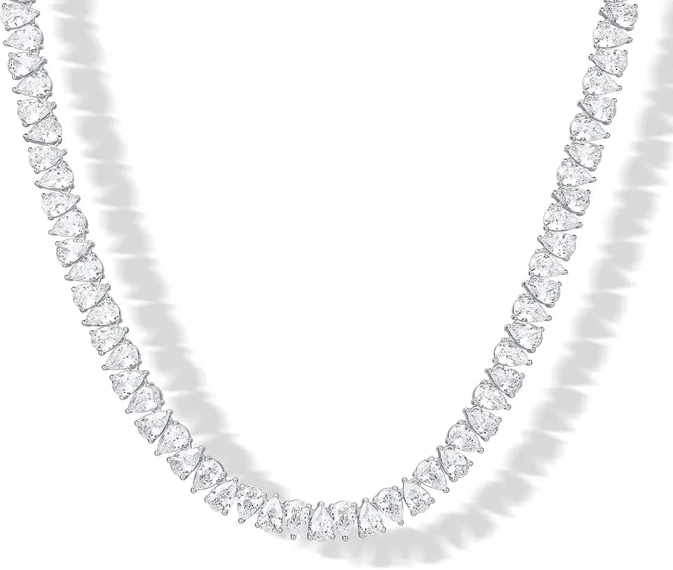 PAVOI 14K Gold Plated Pear-Cut Tennis Necklace for Women, CZ Necklaces