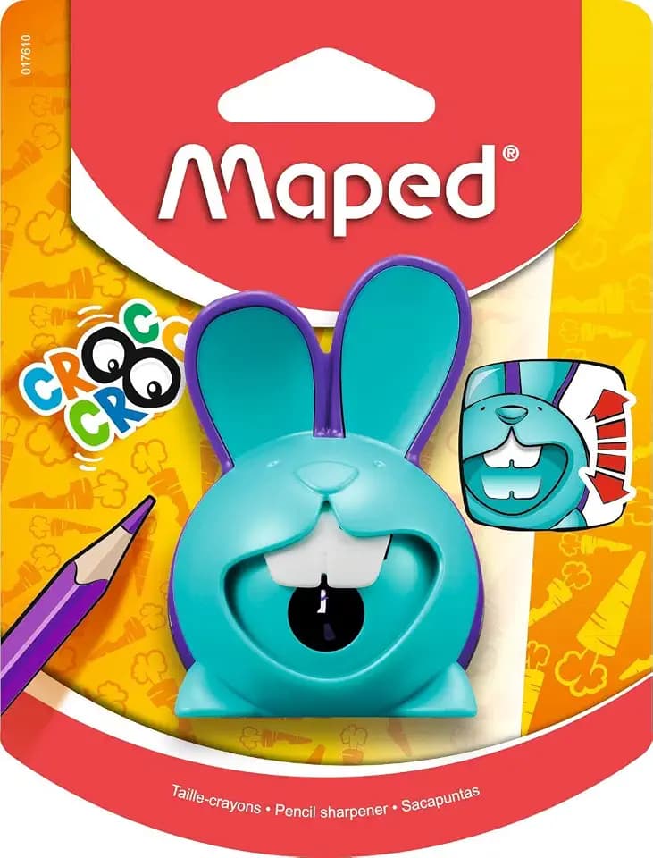 Maped - Bleistift-Anspitzer, Dosen-Anspitzer CROC CROC Hase, für dünne Stifte, mit Anspitzer-Dose - türkis/lila, grün/türkis, pink/grün