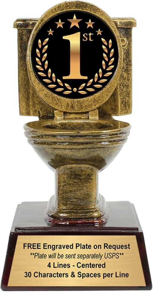 Decade Awards Gold Toilet Bowl Trophy - Engraved Golden Throne Award - Custom Engraved Plate Upon Request (6 Inch Tall)