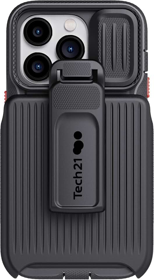 Tech21 iPhone 14 Pro Evo Max Compatible with MagSafe – Durable, Shock-Absorbing and Rugged Phone Case with Holster and 20ft FlexShock Multi-Drop Protection, Black