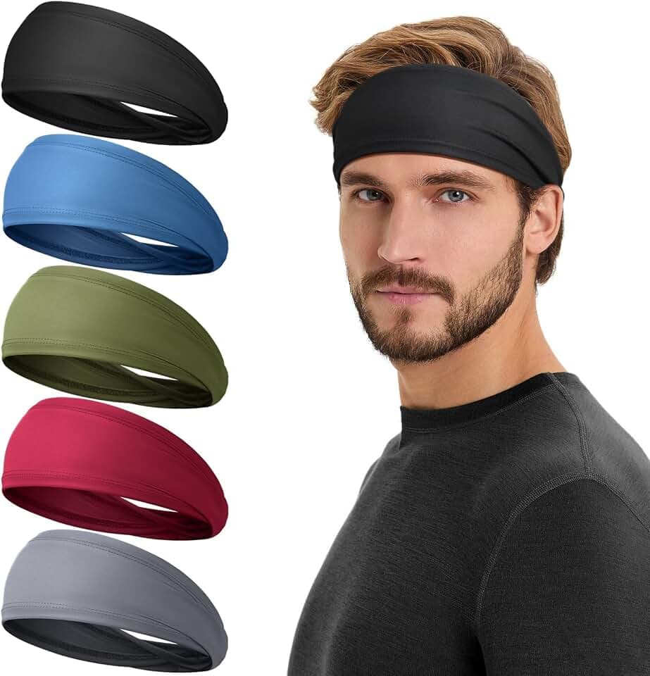 Sport Stirnband Herren [5er Pack] - Schweißband Stirn Sommer Haarband Herren Jungs rutschfest Haarreifen Männer Elastisch Headband für Radsport, Fitness, Tennis, Laufen, Yoga