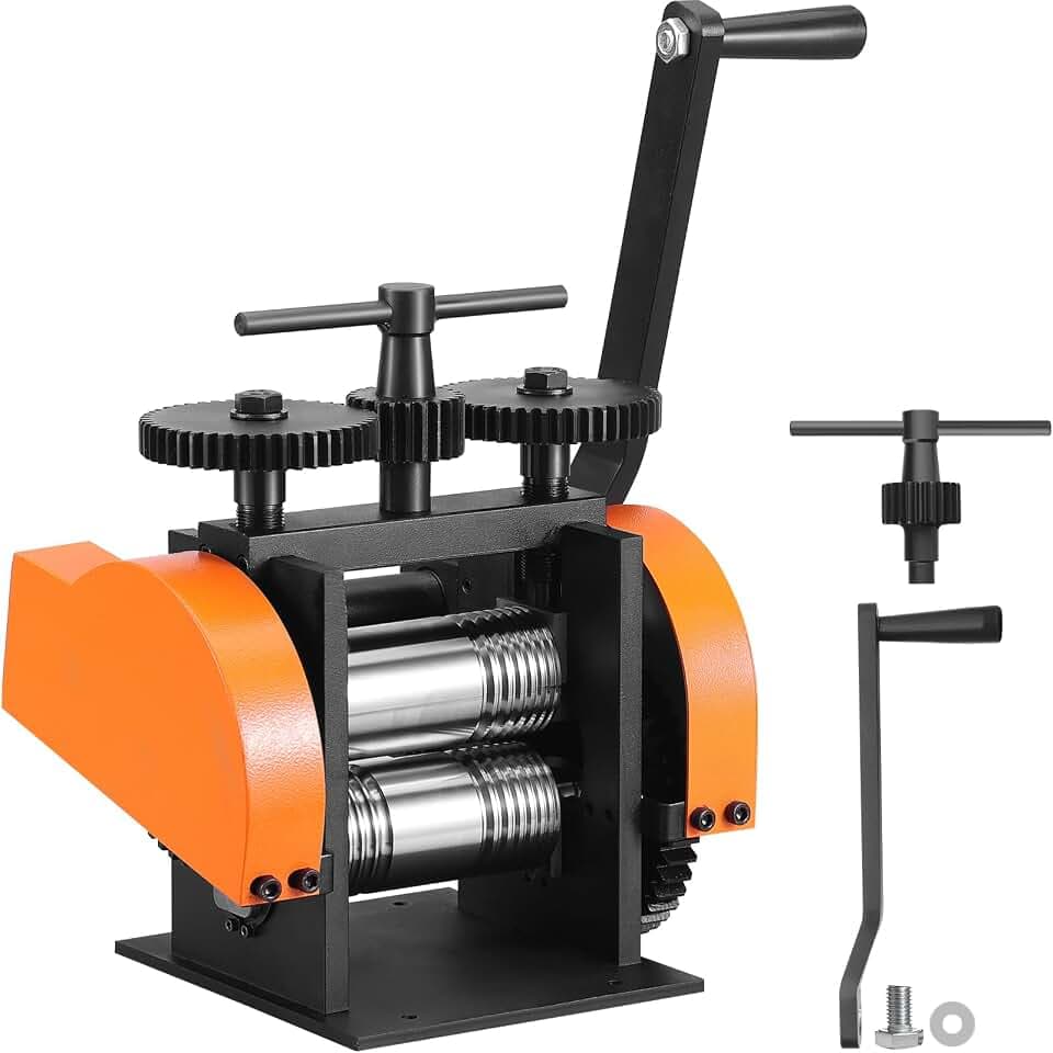 VEVOR 3 in 1 Handwalzwerk Maschine 45 mm Kombinationswalzwerk, Manueller Walzwerk Schmuckwalzwerk Einstellbare Dicke von 0 bis 6 mm, Handwalzwerk Maschine für Platin/K-Gold/Messing/Aluminium