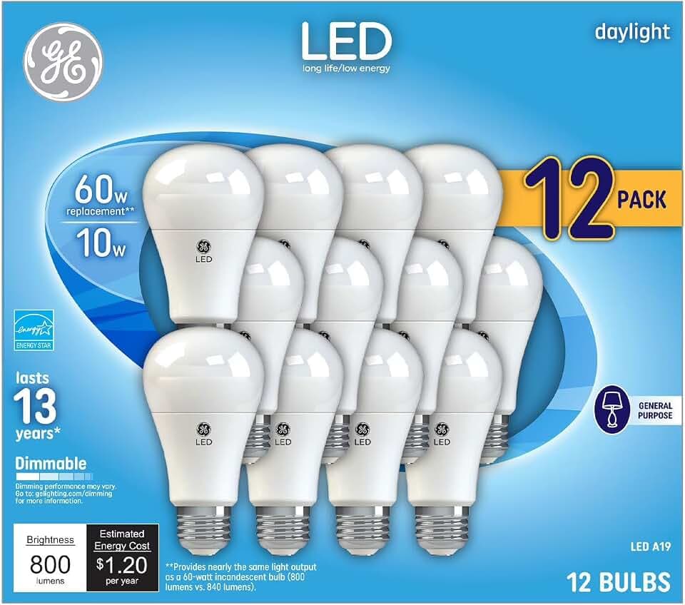 GE Daylight LED 60W Equivalent General Purpose A19 Light Bulbs (12 Pack)