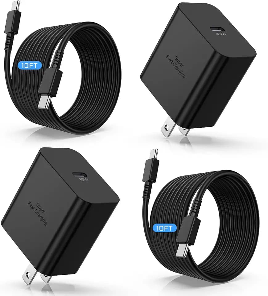 45W USB C Super Fast Charger and 10ft Type C to C Charging Cable Cord Long, USB C Wall Charger Block Adapter Plug for Samsung Galaxy S26/S25/S24 Ultra/S23+/S22 Plus/S21/iPhone Duo 18 17 16 15 Pro Max