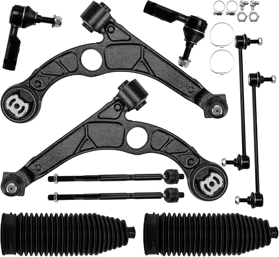 KAC Front Lower Control Arm w/Ball Joint Compatible with Chrysler 200 2015-2017 for Dodge Dart 2013-2016 Suspension Kit Sway Bar End Link Tie Rod End Rack and Pinion Boots K622965 K622964 10pc
